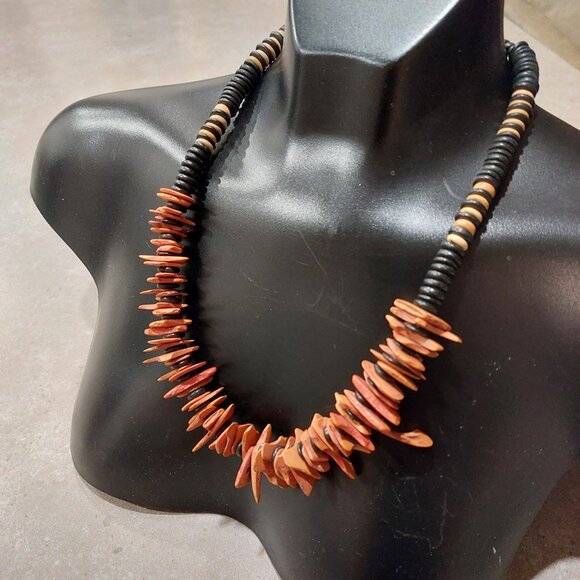 Women's Multi-Colors Shapes Wood Slats/Beads Statement Necklace - NWOT - Picture 1 of 10